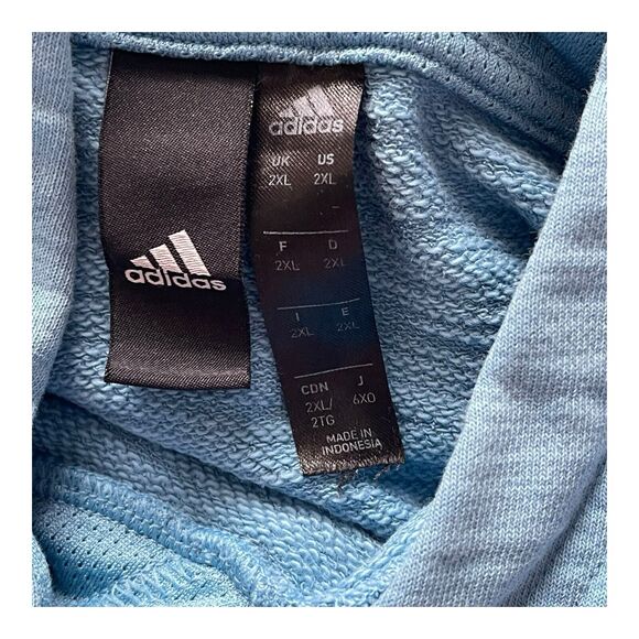 Adidas Men’s 2XL Sky Blue Hoodie Sweatshirt Three Stripe Logo EUC - Picture 4 of 8